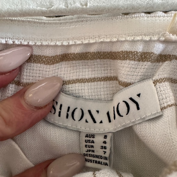 Shona Joy Linen Jumpsuit - white/tan - Size 4 (USA) - Picture 4 of 8